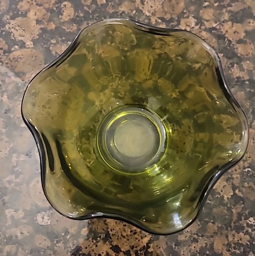 Anchor Hocking Avocado Green Glass  Dip Bowl 5.25 ” X 2.5"